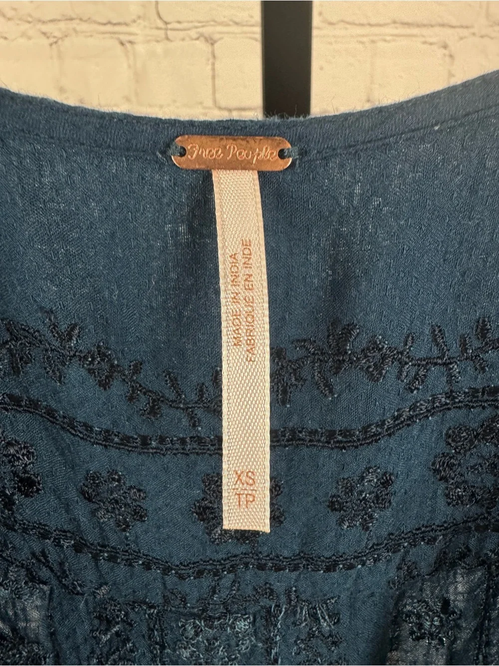 Free People Bohemian Teal Blue Tunic Top with Intricate Embroidery Size XS